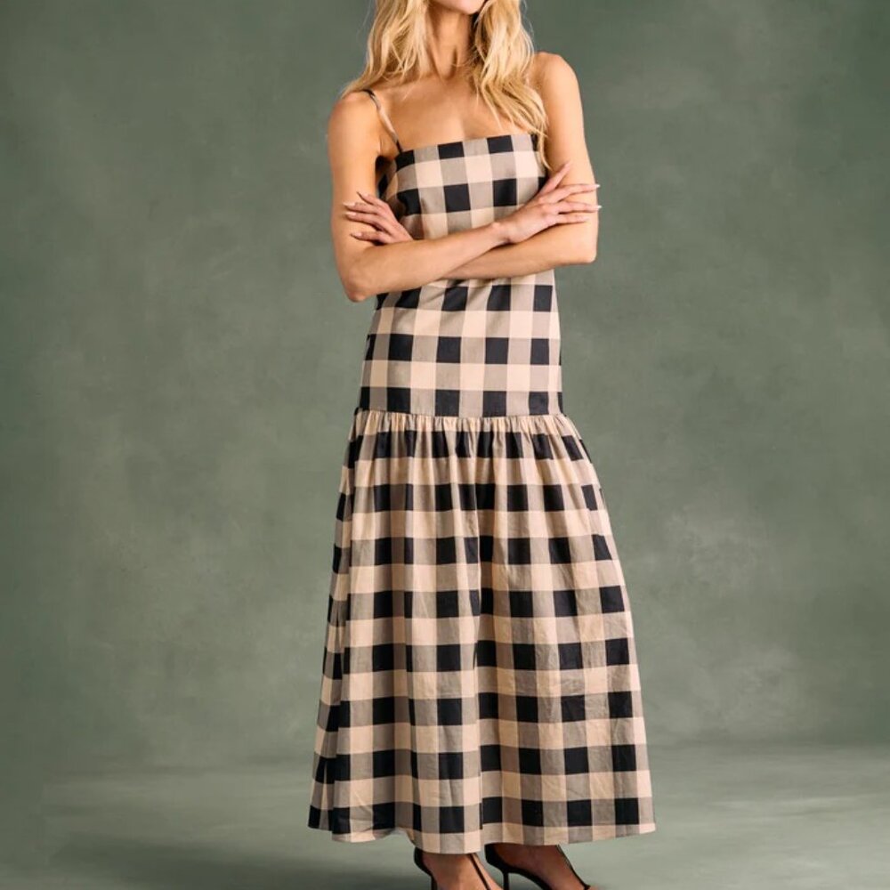 NWT SER.O.YA Maxi Linen plaid pattern dress small aydan